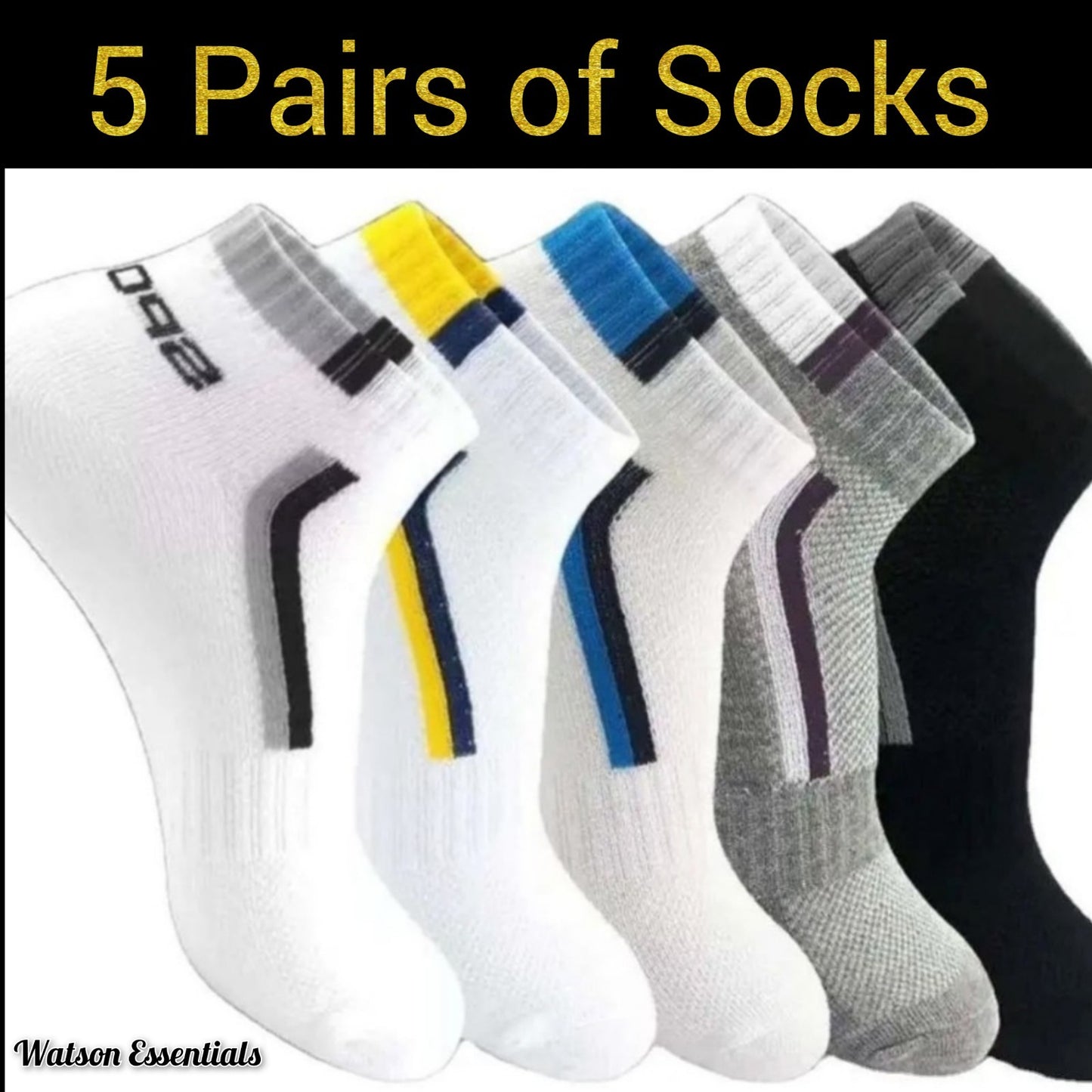 5 Pairs Men / Women Sport Stripe Cotton Bamboo Socks Ankle Low Cut Nonslip Pack