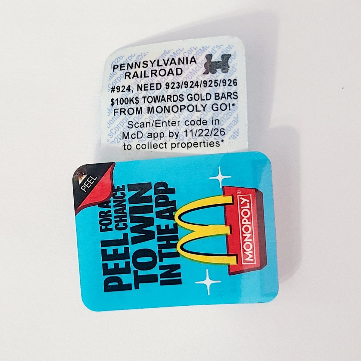 McDonald’s Monopoly 2026 Pennsylvania Railroad #924 Gold Bars UNREDEEMED