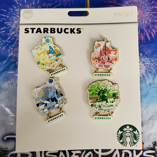 Starbucks Disney Parks 50th Anniversary 4 Pin Set MK AK HS EP Vintage Icons 2021