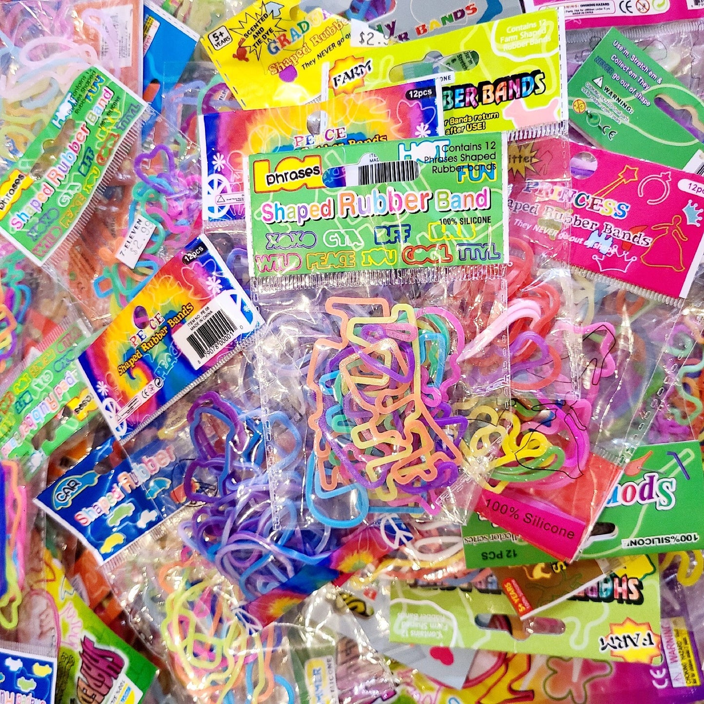 NEW 5 Packs = 60 Individual Pieces Assorted Silly Bands Rubber Band Bracelets