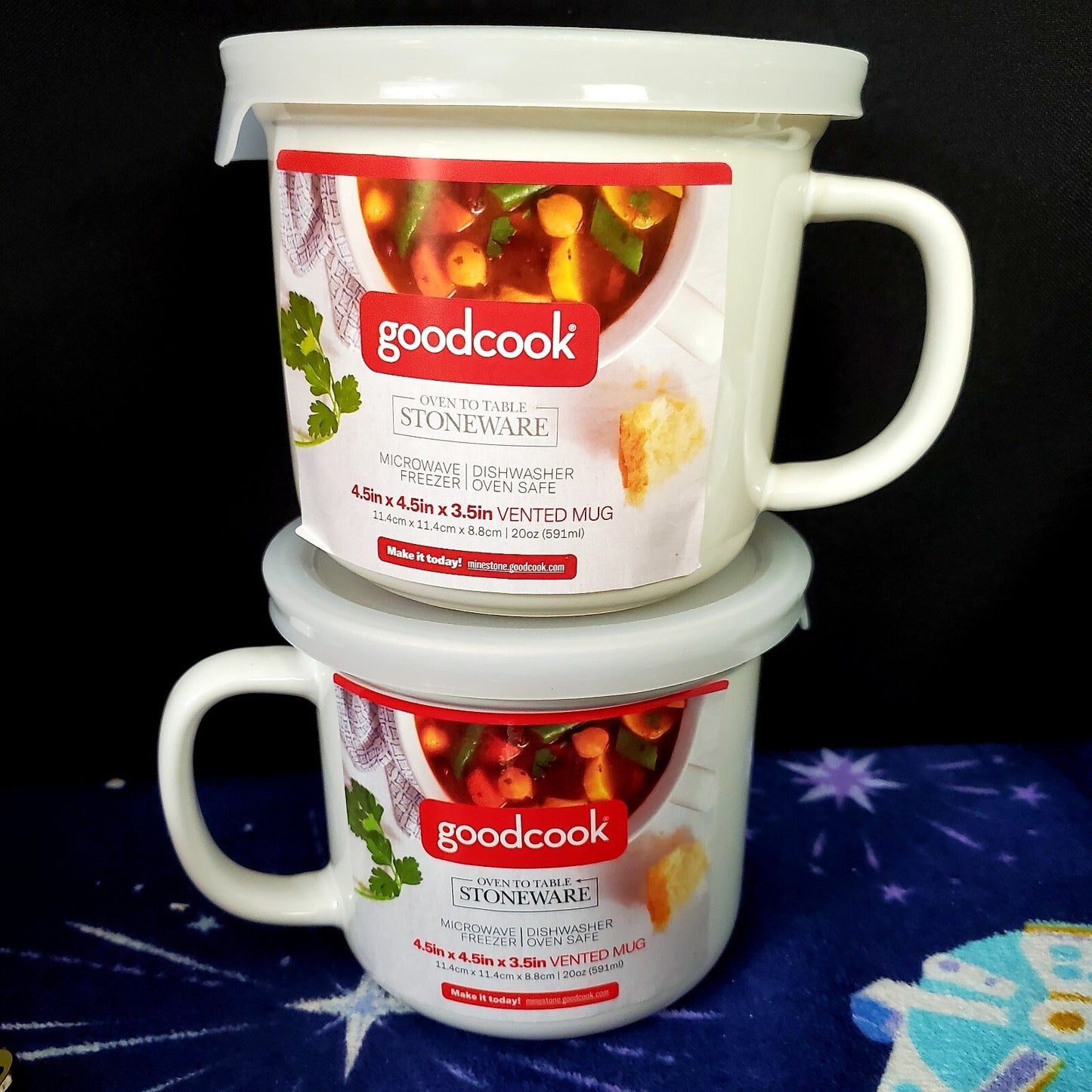 (2) Good Cook Vented Soup Mugs 20oz White Vent Microwave Oven Freezer Safe NEW