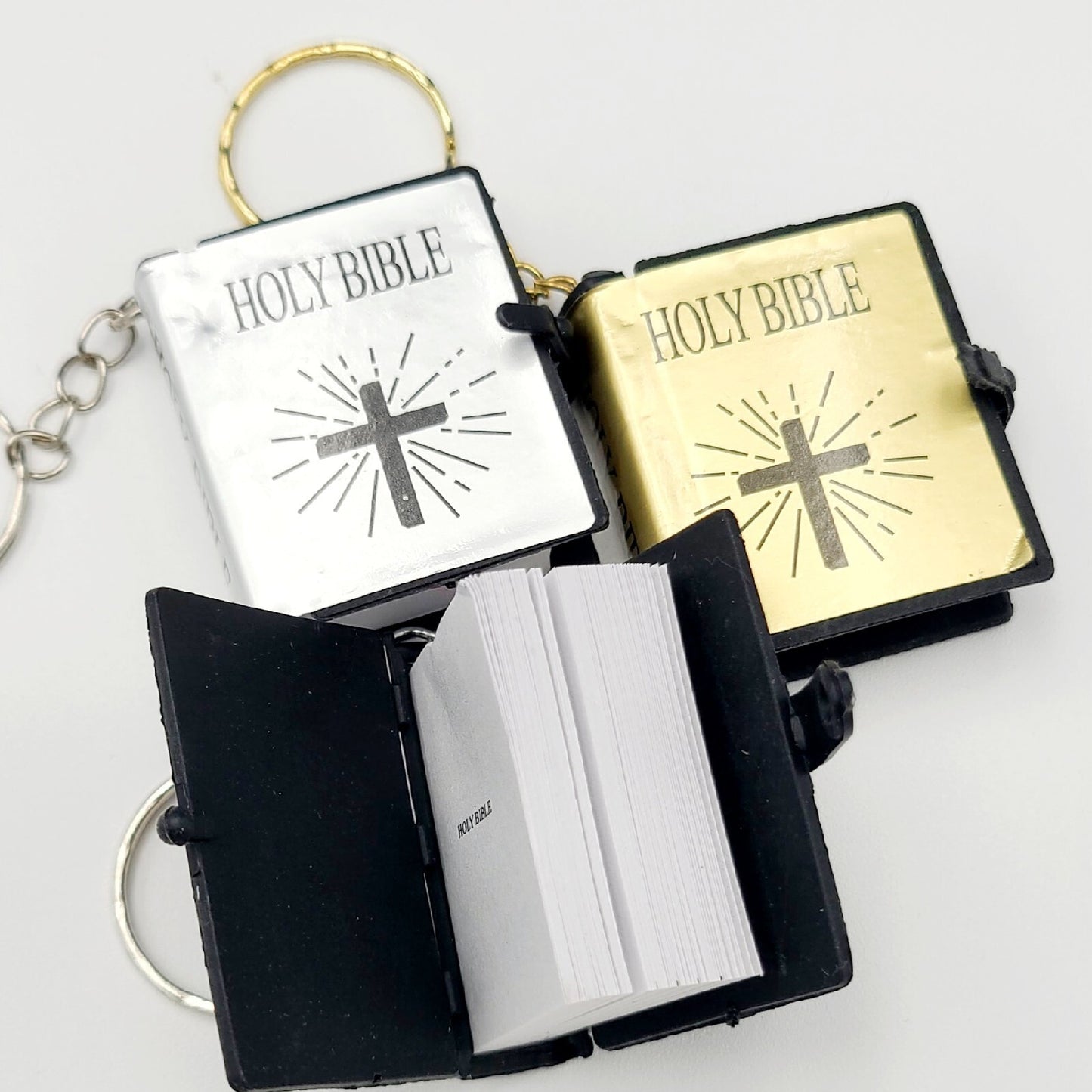 *12 TOTAL Keychain Bible* 4x Gold Silver Black Paper Pendant Holy Religious
