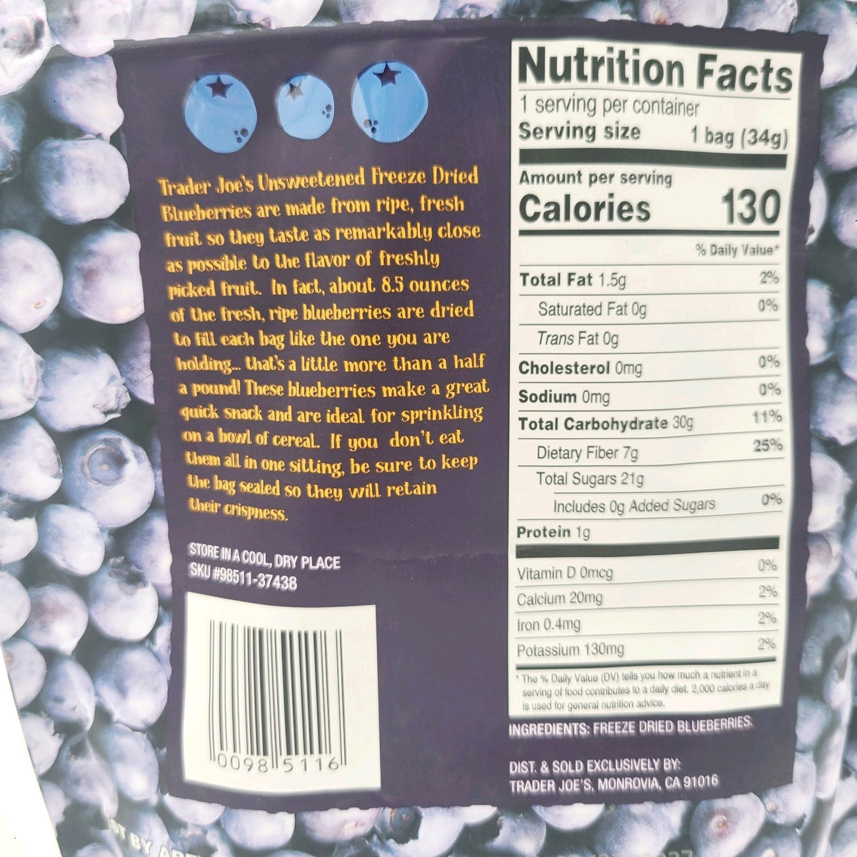 Trader Joe's Freeze Dried BLUEBERRIES Blueberry Snack Healthy Long Shelf Life
