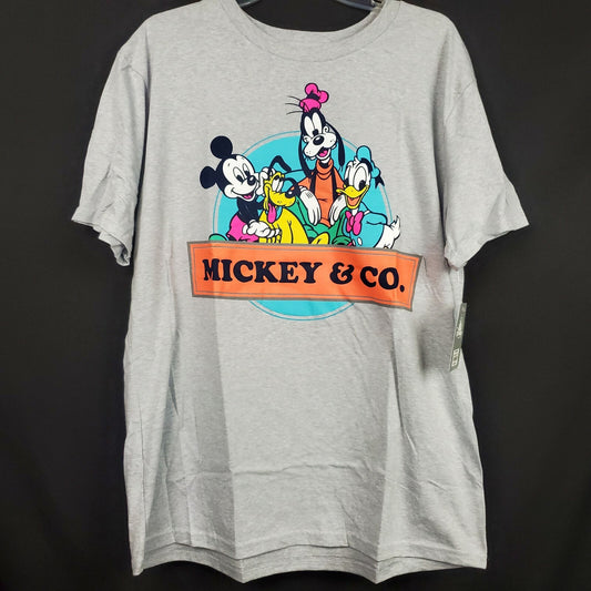 Large Disney Mickey & Co. Retro Grey Gray Shirt Donald Goofy Pluto