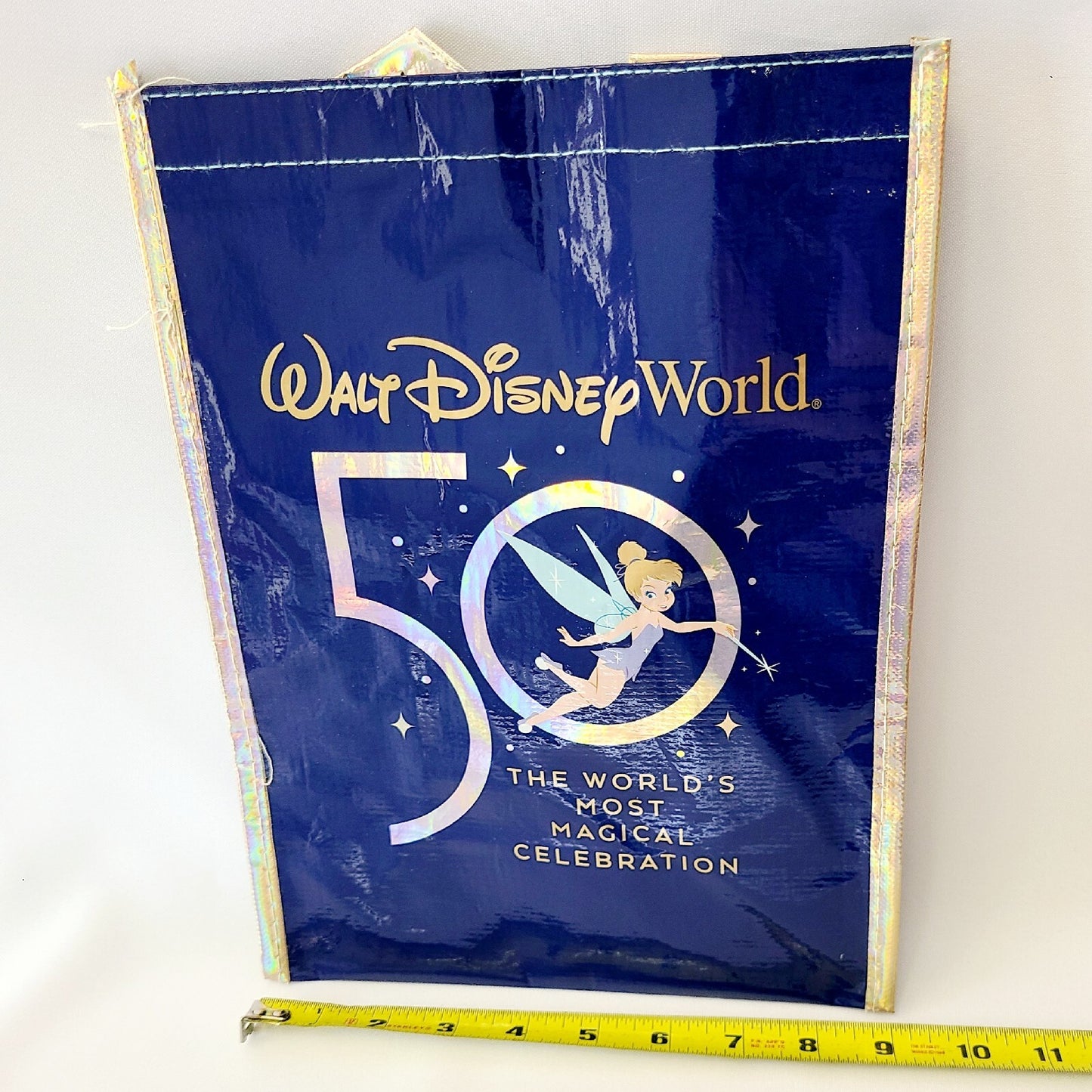 Set Of 2 Walt Disney World 50th Anniversary Clear Plastic Cup Blue Letters + Bag