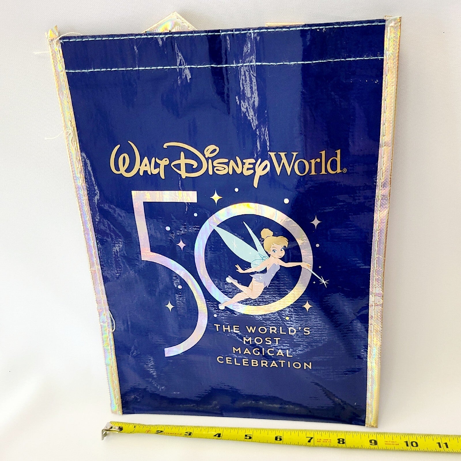 Set Of 2 Walt Disney World 50th Anniversary Clear Plastic Cup Blue Letters + Bag