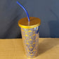 NEW 2022 Walt Disney World Parks 50th Anniversary Gold Castle Blue Tumbler Straw