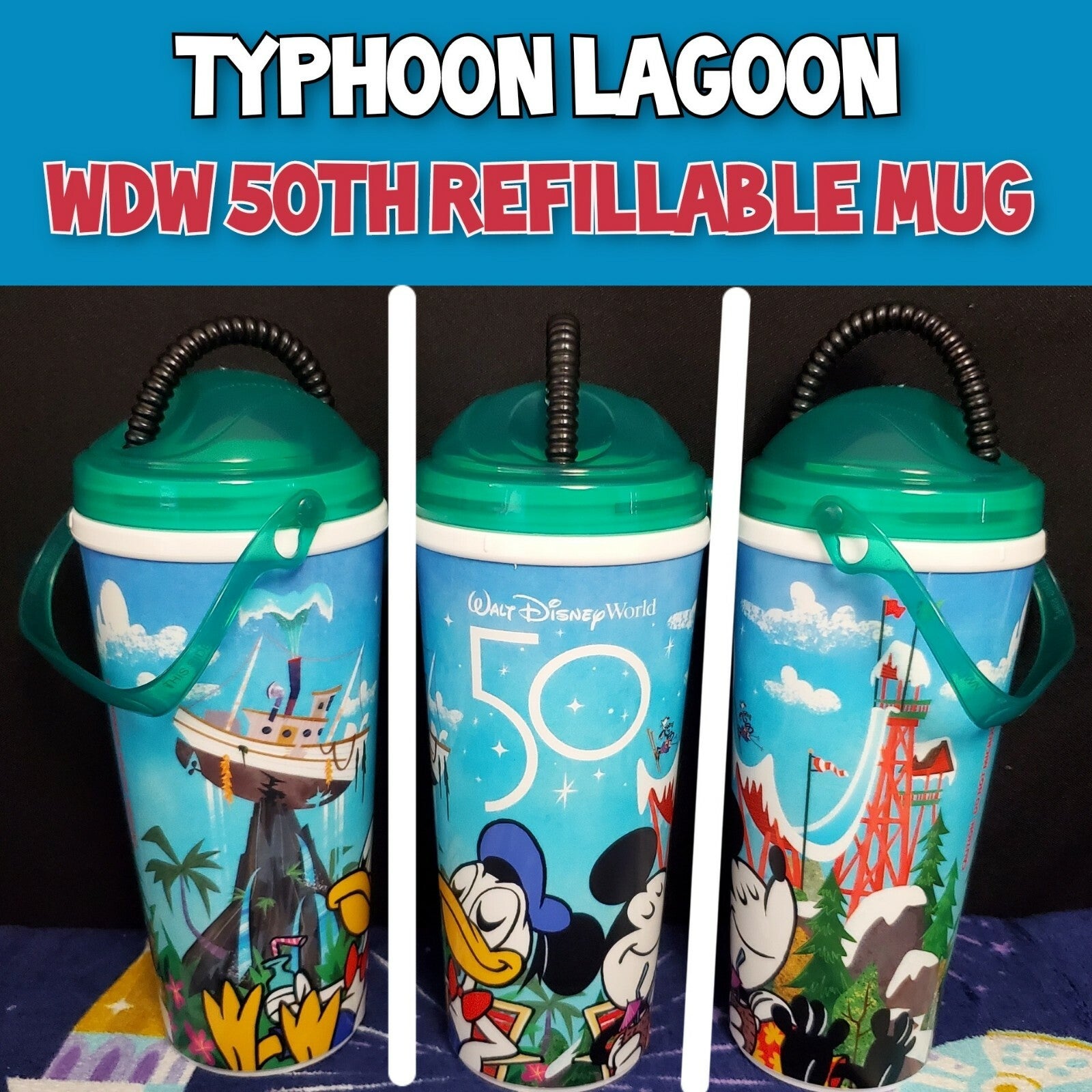 (1) ONE Typhoon Lagoon Blizzard Beach Refillable Mug Disney Park WDW 50th Mickey
