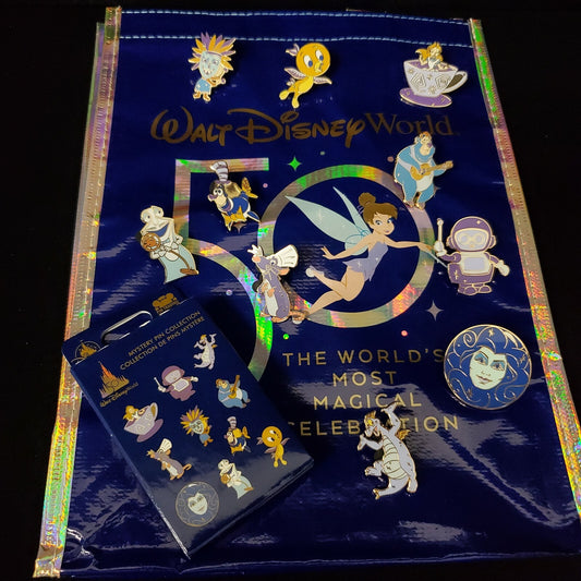 *COMPLETE SET 10 Pins* Walt Disney World Park 50th Anniversary Mystery PLUS Bag