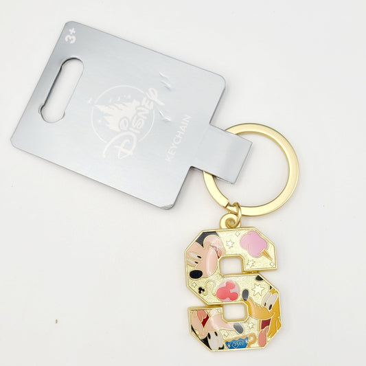 *Letter S Keychain* Disney World Parks Mickey Goofy Pluto Metal Balloon Teacup 