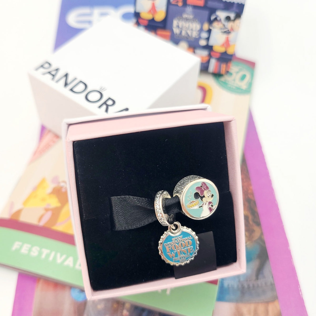 2026 Disney Parks Pandora Epcot Food Wine Mickey Minnie 2 Piece Charm Set Donald