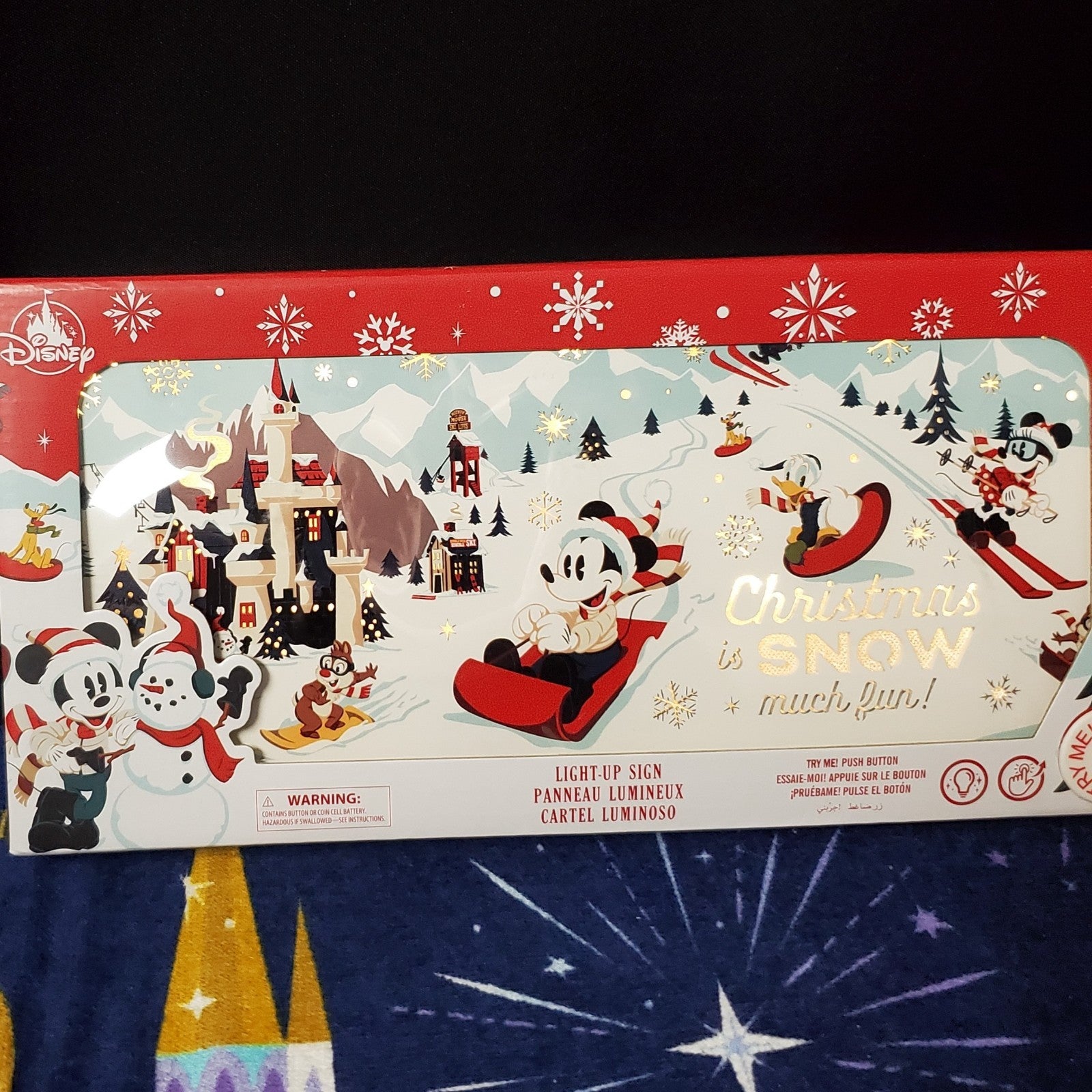 Disney Parks Walt's Holiday Lodge Mickey Friend Sledding Christmas Light Up Sign