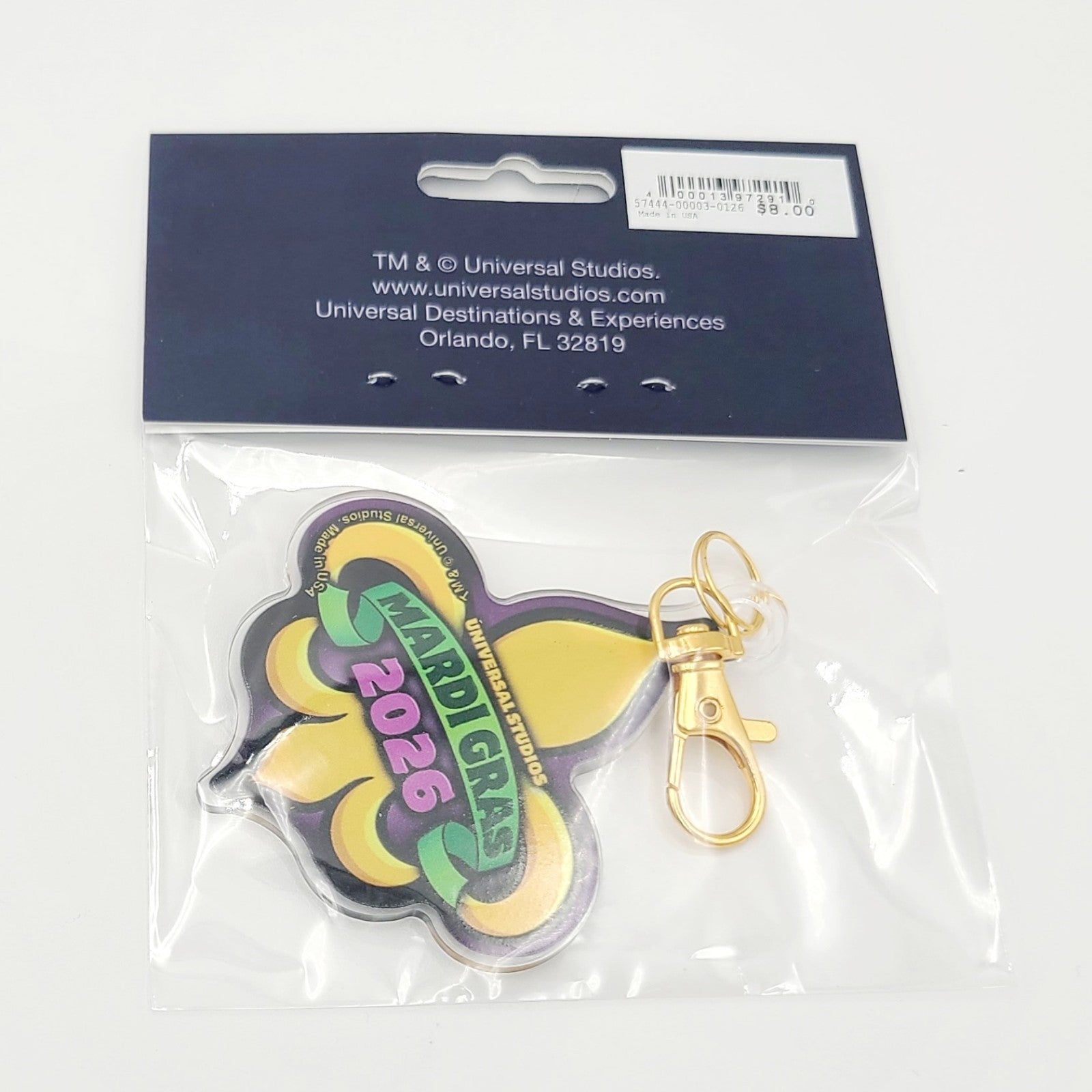 2026 Universal Studios Mardi Gras Bead Medallion King Gator Alligator Keychain