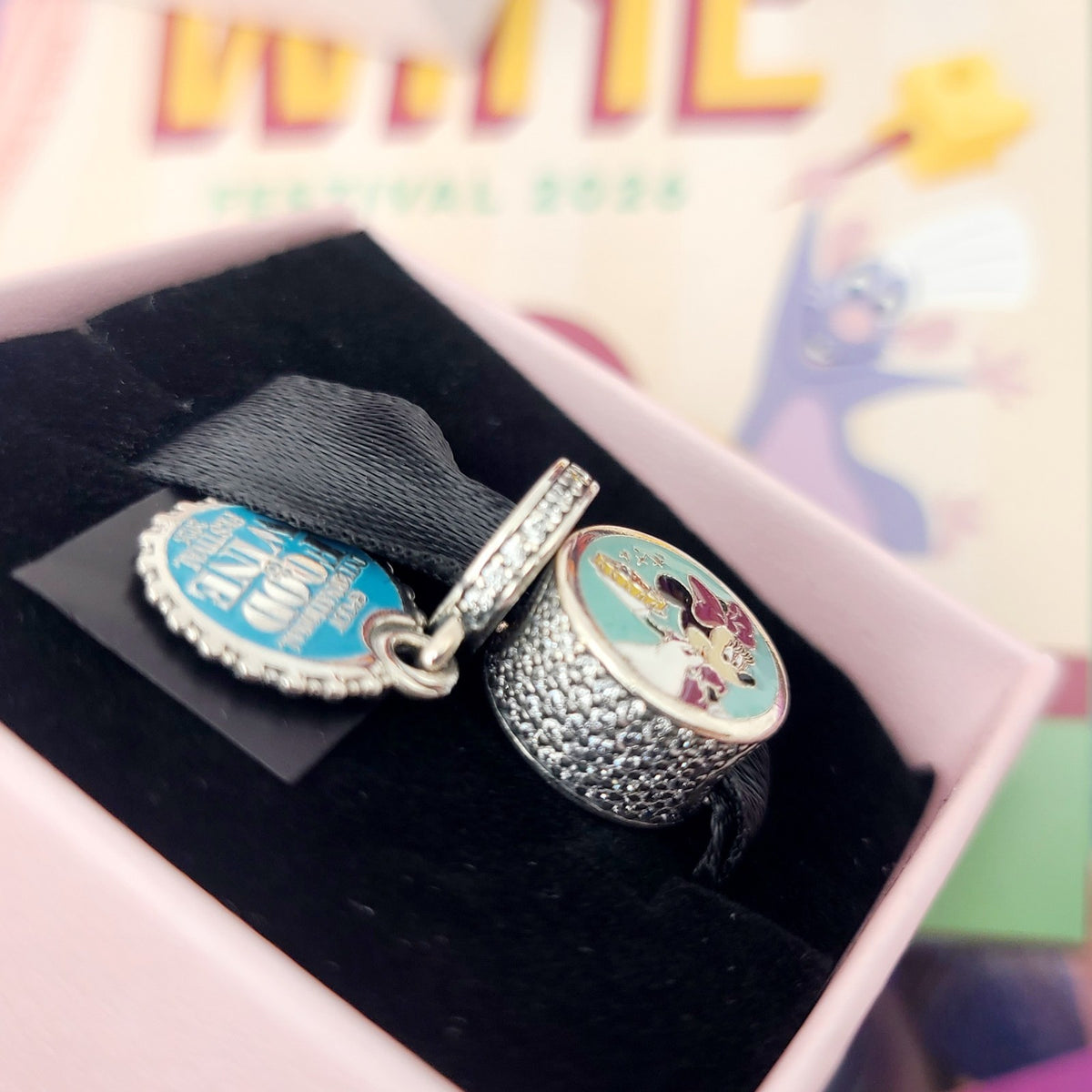 2026 Disney Parks Pandora Epcot Food Wine Mickey Minnie 2 Piece Charm Set Donald