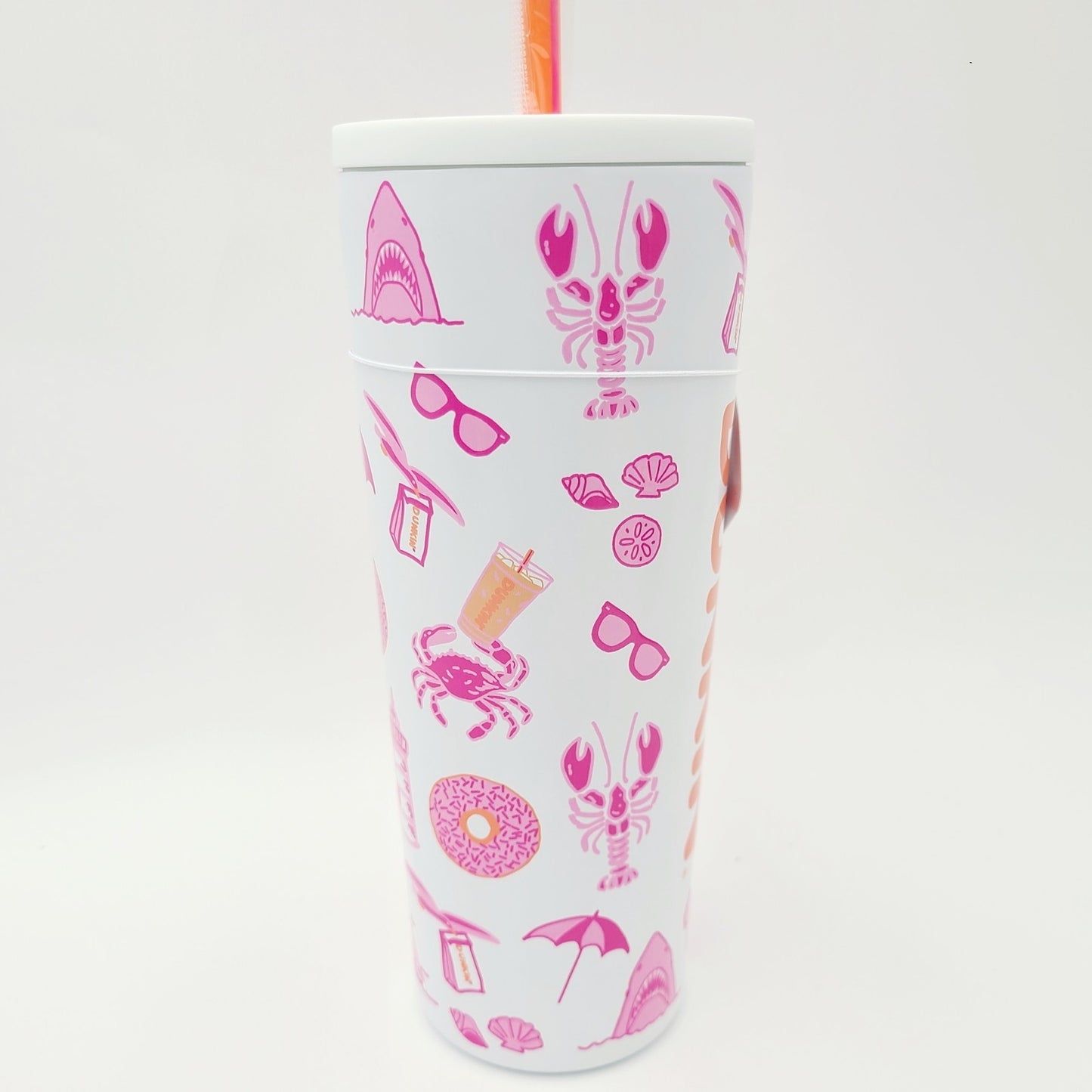 RARE Dunkin’ Donuts Coffee Summer 2026 TUMBLER White w/Straw Pink Crab Shark NWT