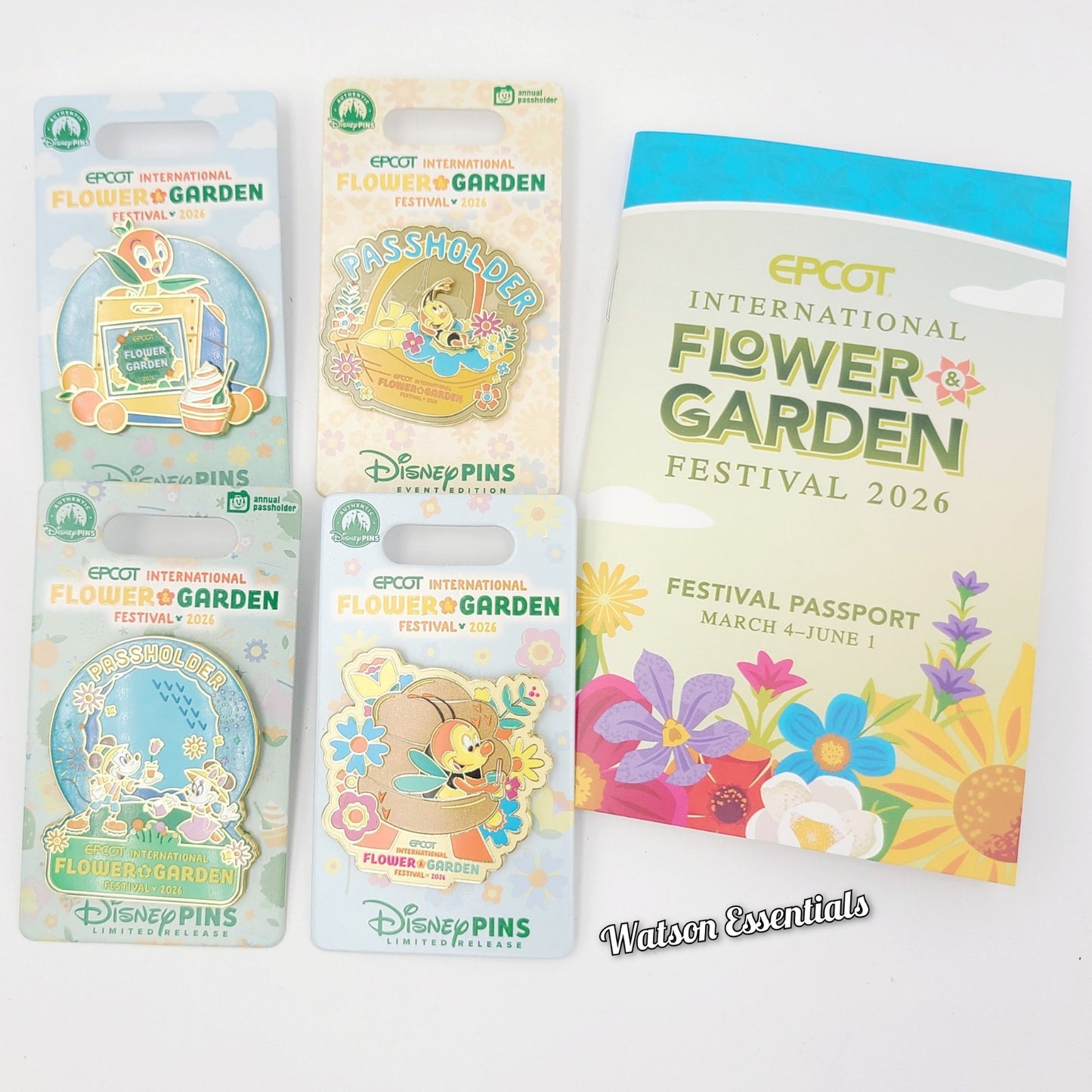 *4 Pin Set* Disney Park Epcot Flower Garden 2026 Orange Spike Mickey Passholder