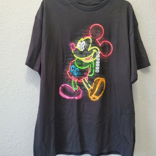 Adult XL Walt Disney World Parks Neon Lights Mickey Mouse Black T-Shirt NEW NWT