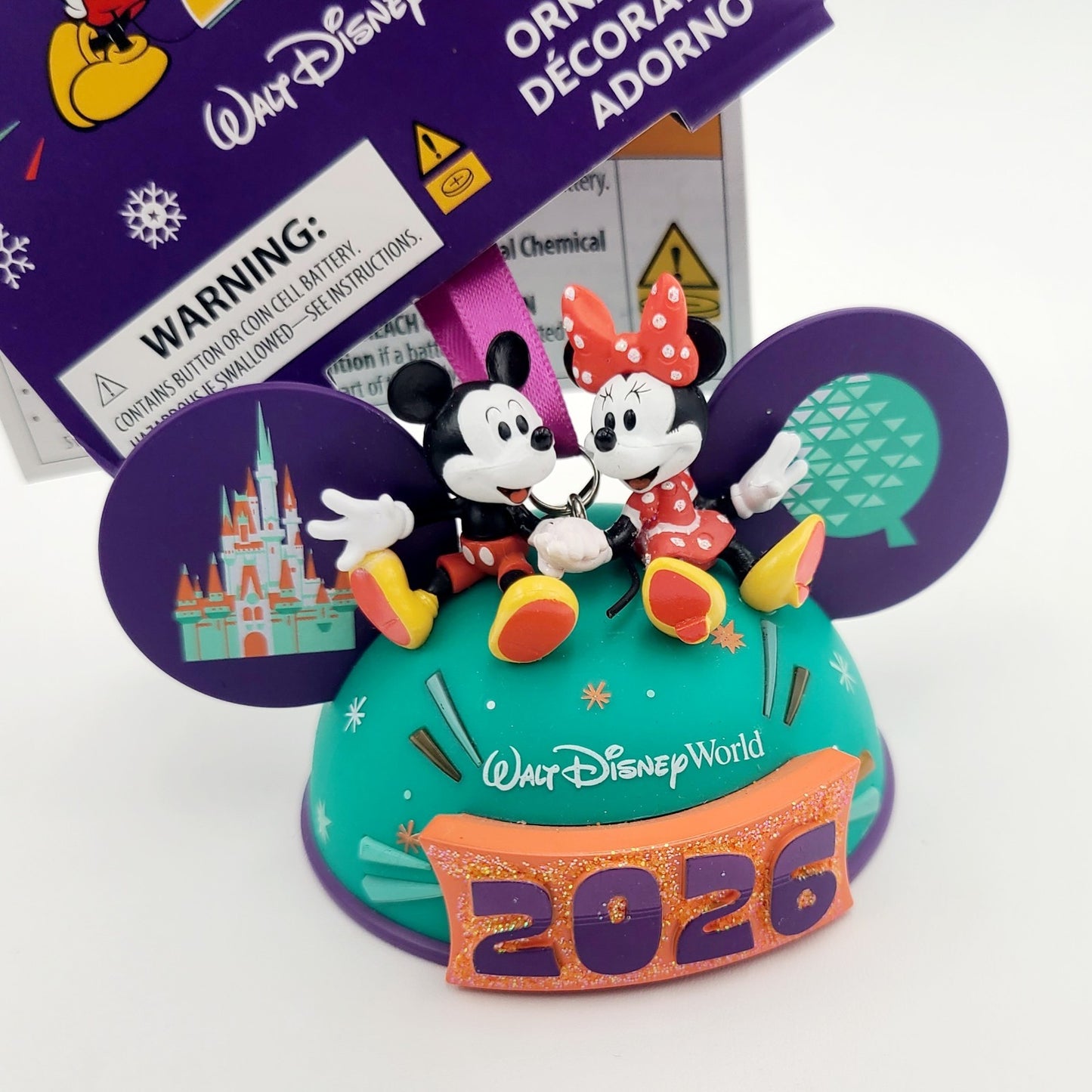 2026 Walt Disney World Parks Mickey & Minnie Mouse Ear Hat Christmas Ornament