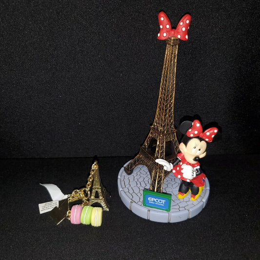 Disney EPCOT France World Showcase Minnie Mouse Eiffel Tower Figurine & Keychain