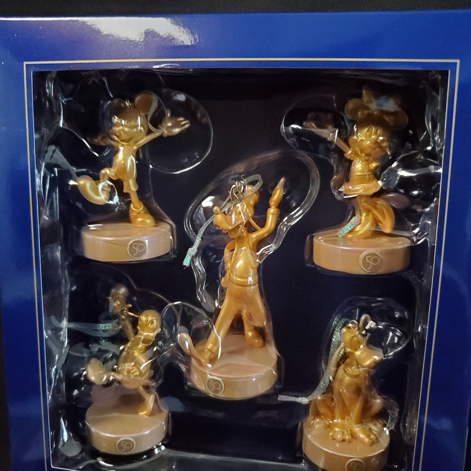 Walt Disney World 50th Anniversary Fab 50 Gold Ornament Set of 19- All 4 PARKS 