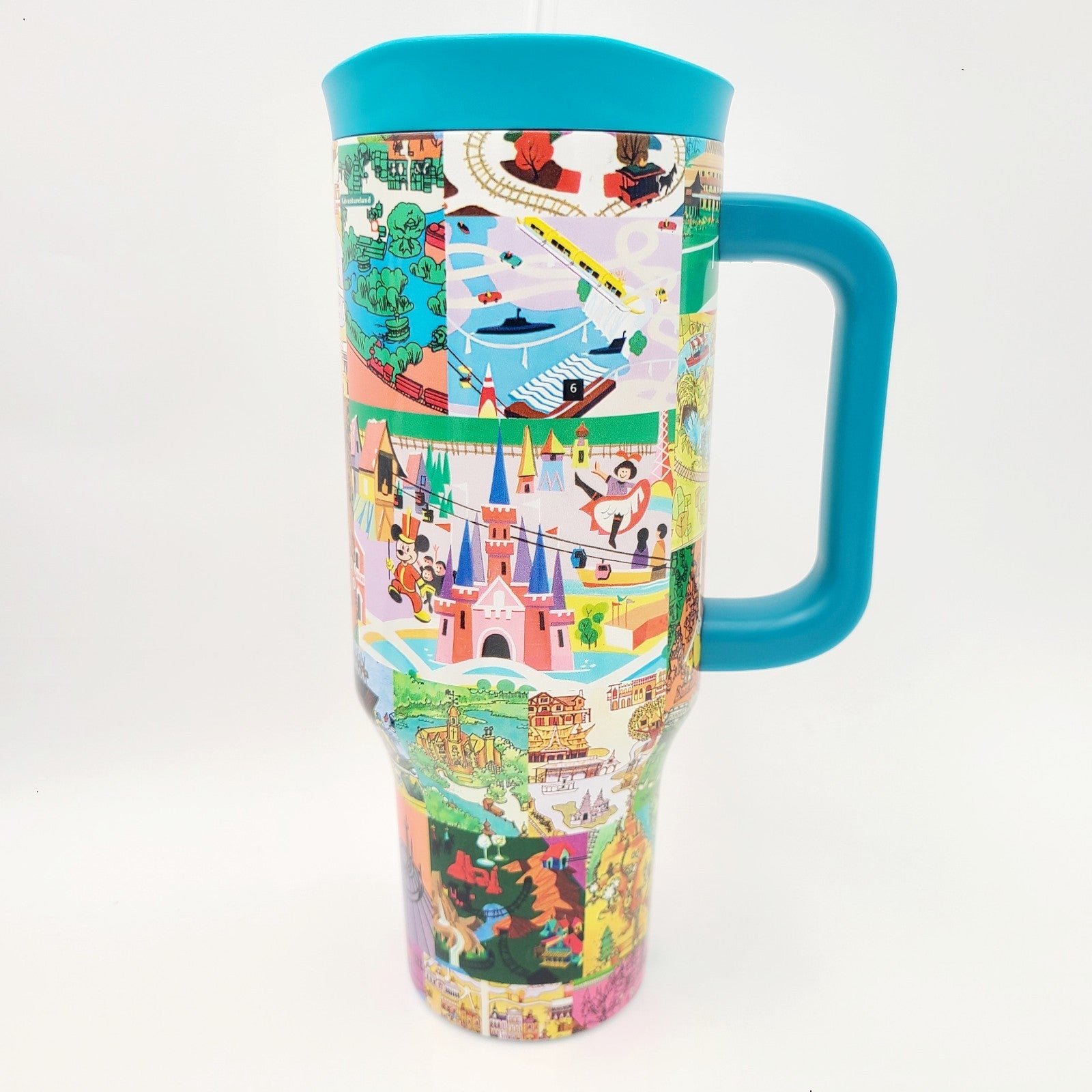 2026 Disney Parks Vintage Park Maps & Brochure Icons Steel 40 Oz Tumbler Handle