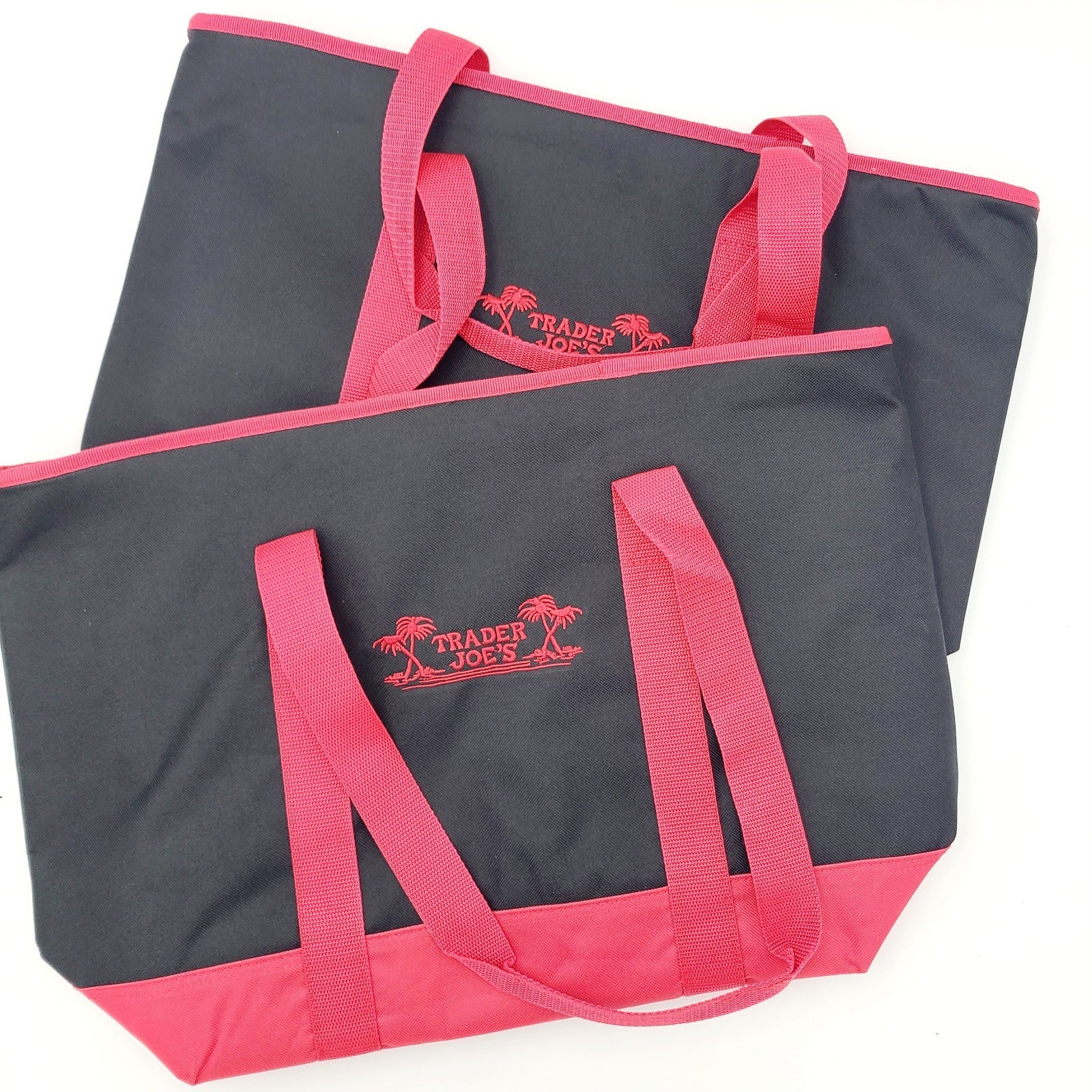 *Set of 2* Trader Joe's Insulated Reusable Shopping Tote Bag 7 Gallon Black Red