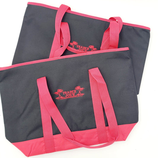 *Set of 2* Trader Joe's Insulated Reusable Shopping Tote Bag 7 Gallon Black Red