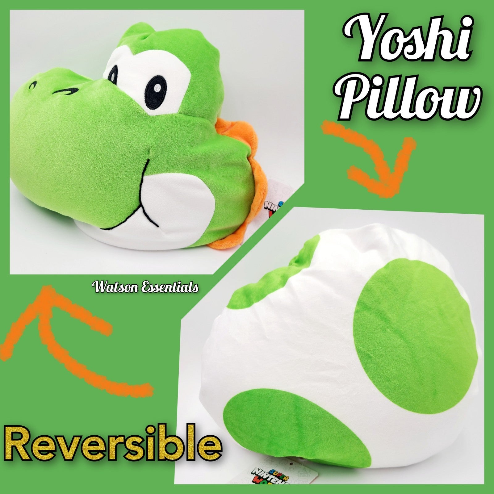 Universal Studios EPIC Super Nintendo World Yoshi / Egg Reversible Plush Pillow