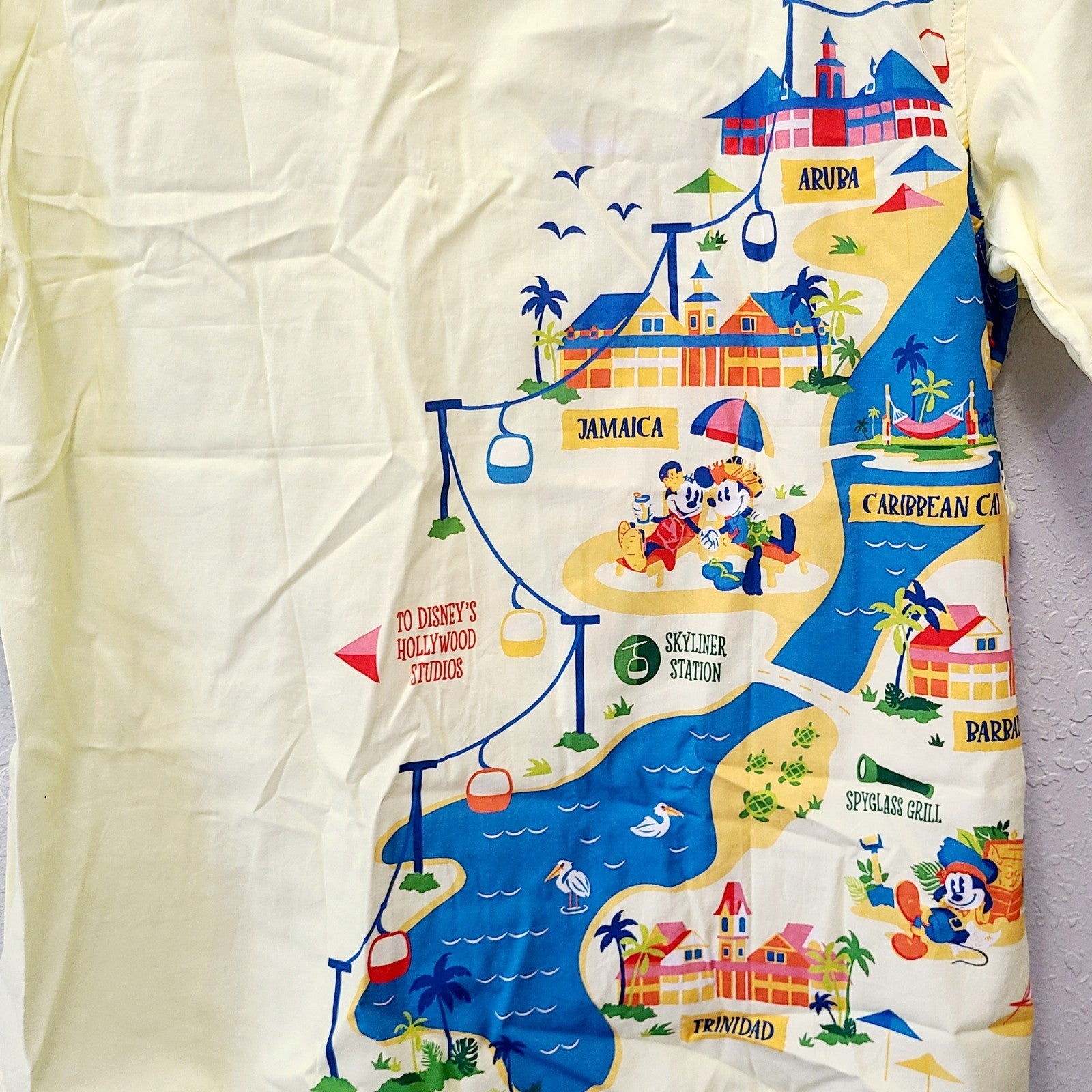 LARGE Disney World Park Caribbean Beach Resort Map Shirt Skyliner Mickey Minnie