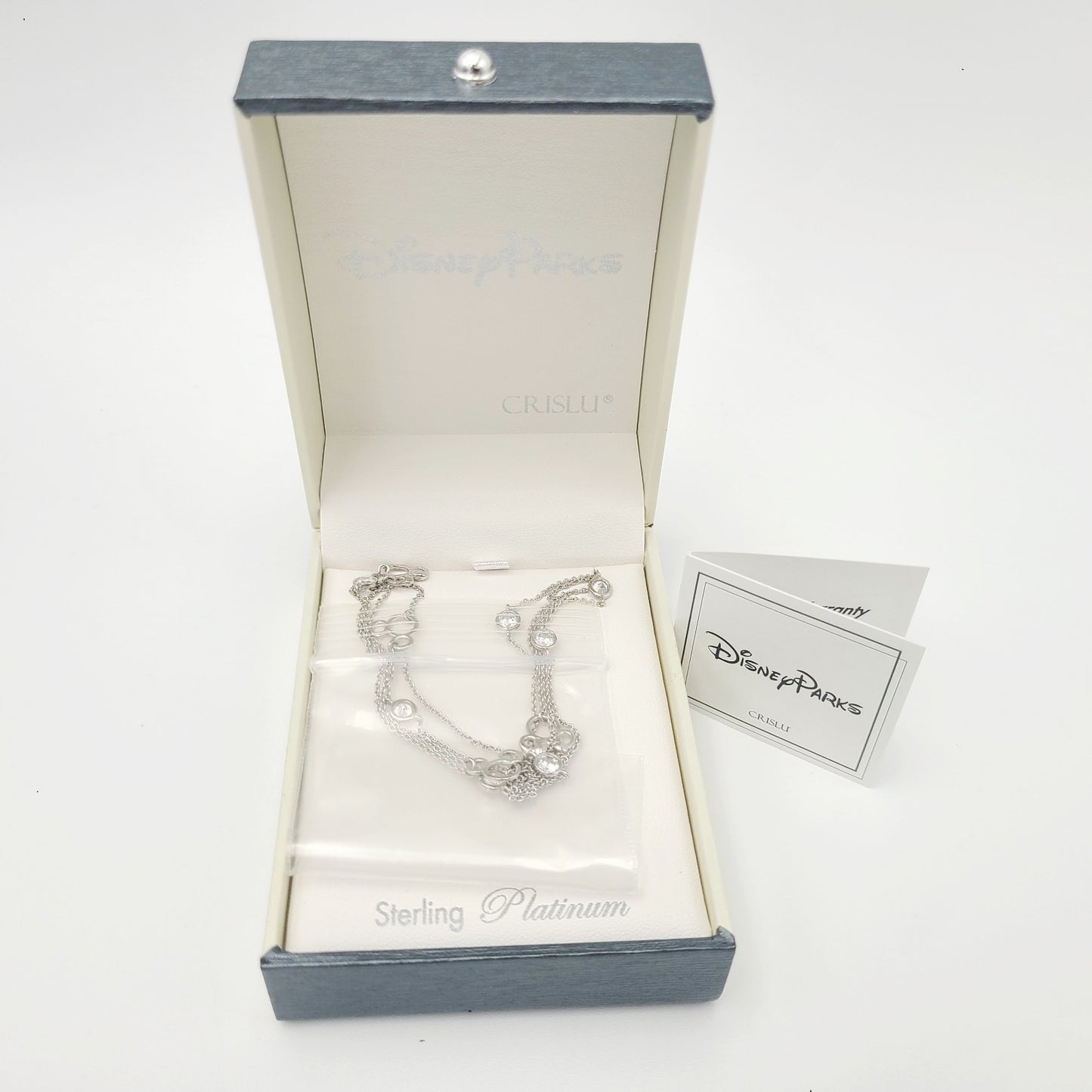 CRISLU Disney Parks Mickey Minnie Mouse Station Necklace Sterling Platinum HTF