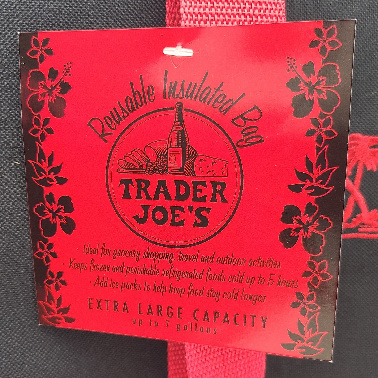 *Set of 2* Trader Joe's Insulated Reusable Shopping Tote Bag 7 Gallon Black Red