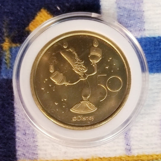 *Lumiere Candle Coin* Walt Disney World Park 50th Anniv in case Beauty & Beast