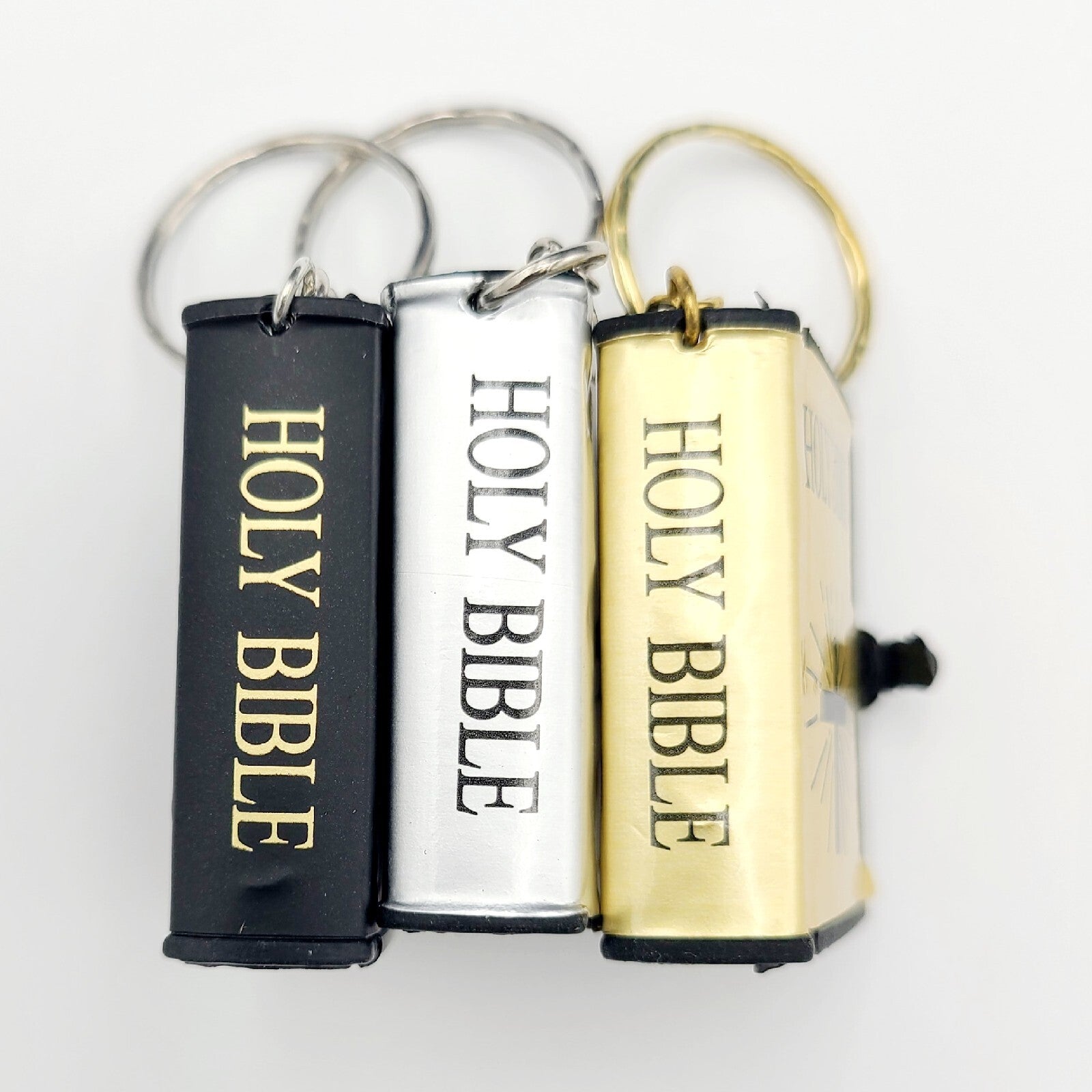 *12 TOTAL Keychain Bible* 4x Gold Silver Black Paper Pendant Holy Religious