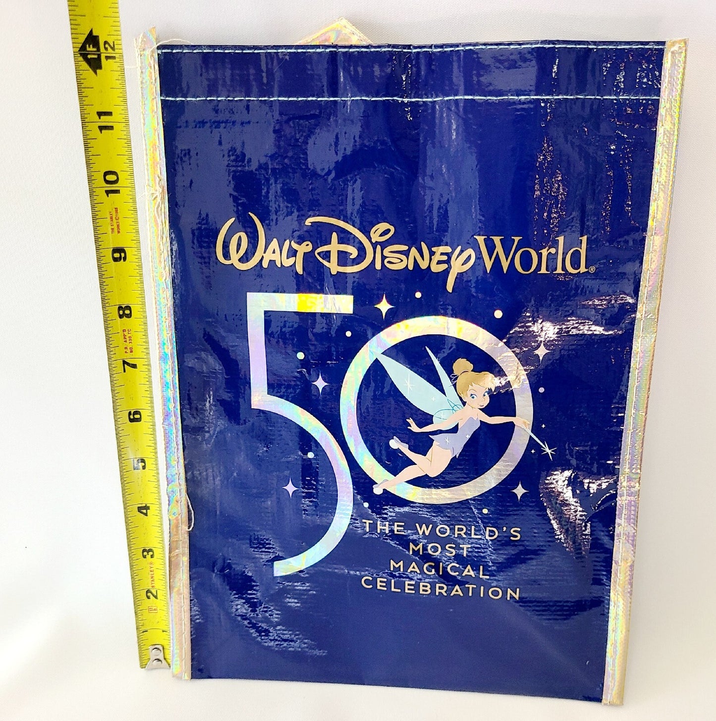 Set Of 2 Walt Disney World 50th Anniversary Clear Plastic Cup Blue Letters + Bag