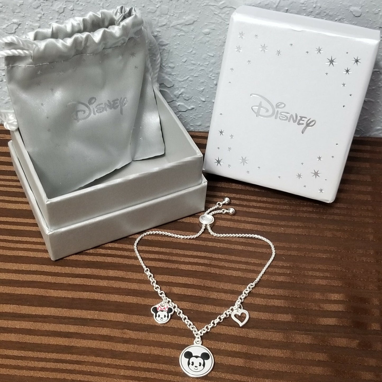 Disney Mickey & Minnie Mouse Charm Adjustable Bolo Bracelet Emoji-Style Heart