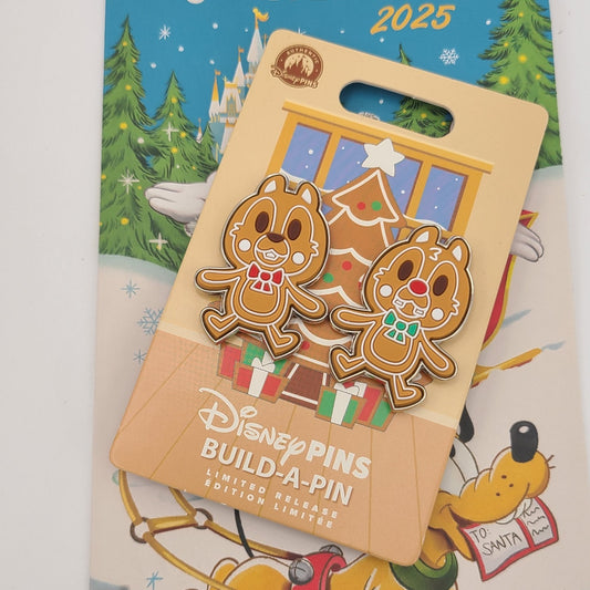 Disney Parks 2025 Christmas Gingerbread Chip & Dale Build A Pin (2 Pins) Limited