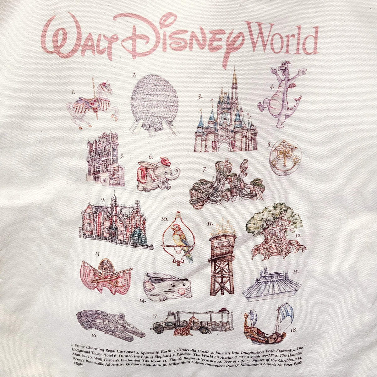 2026 Walt Disney World Parks Icons Canvas Tote Bag Inner Zip Pocket Key Holder