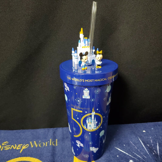2022 Disney 50th Anniversary Mickey & Minnie Castle Cuties Metal Drink Tumbler