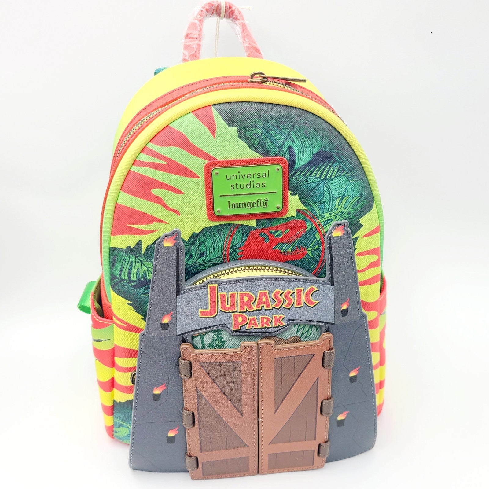 Universal Studios Jurassic Park Loungefly Backpack Gates Open Close T Rex GITD