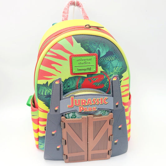 Universal Studios Jurassic Park Loungefly Backpack Gates Open Close T Rex GITD
