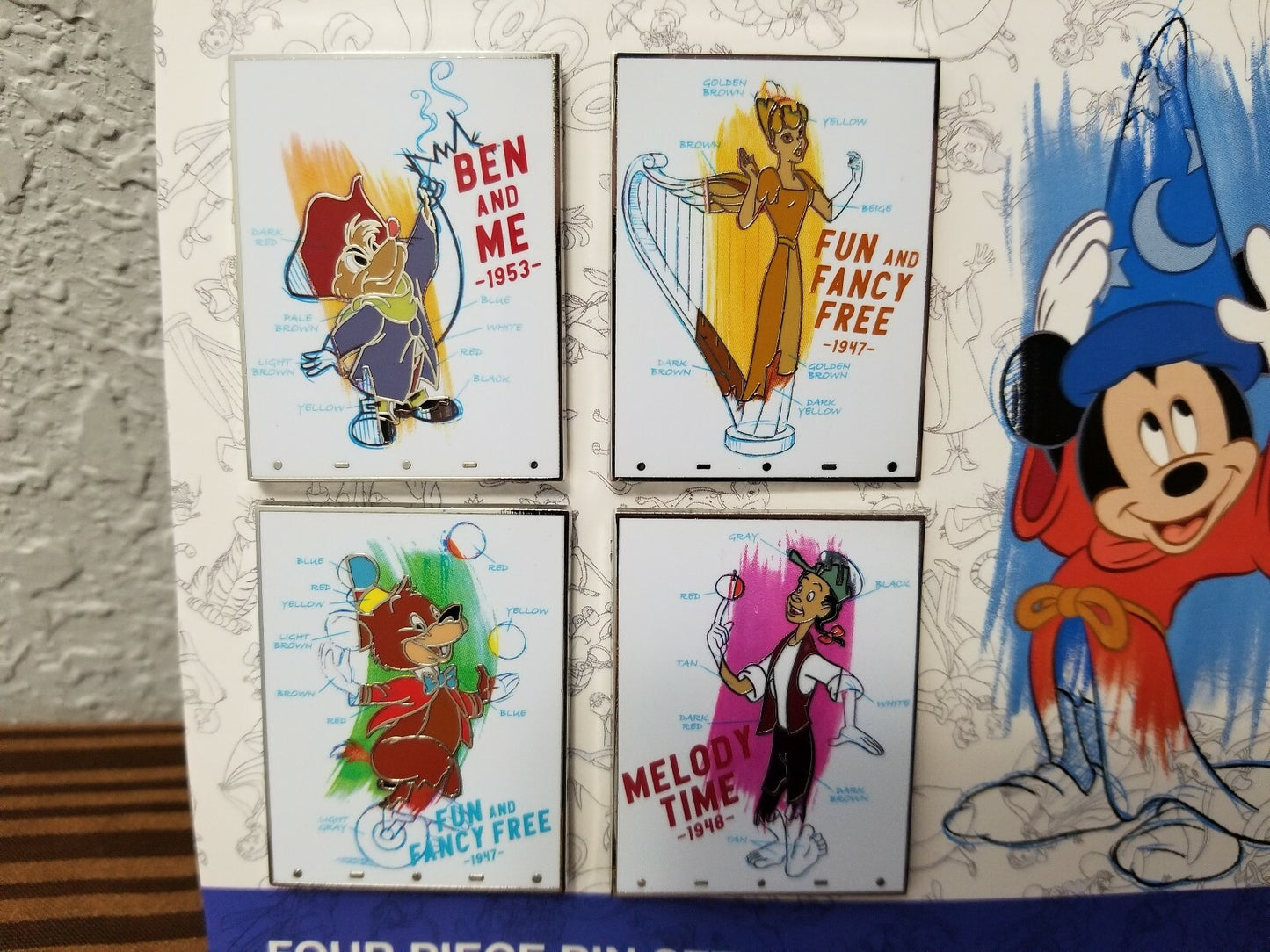 Disney Parks 2020 Ink & Paint 4 Pin Set Melody Time, Ben & Me, Fun & Fancy Free