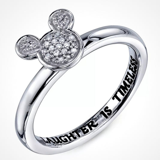 SOLD OUT Disney Store Mickey Icon Diamond Ring Women Size 8 Laughter Is Timeless