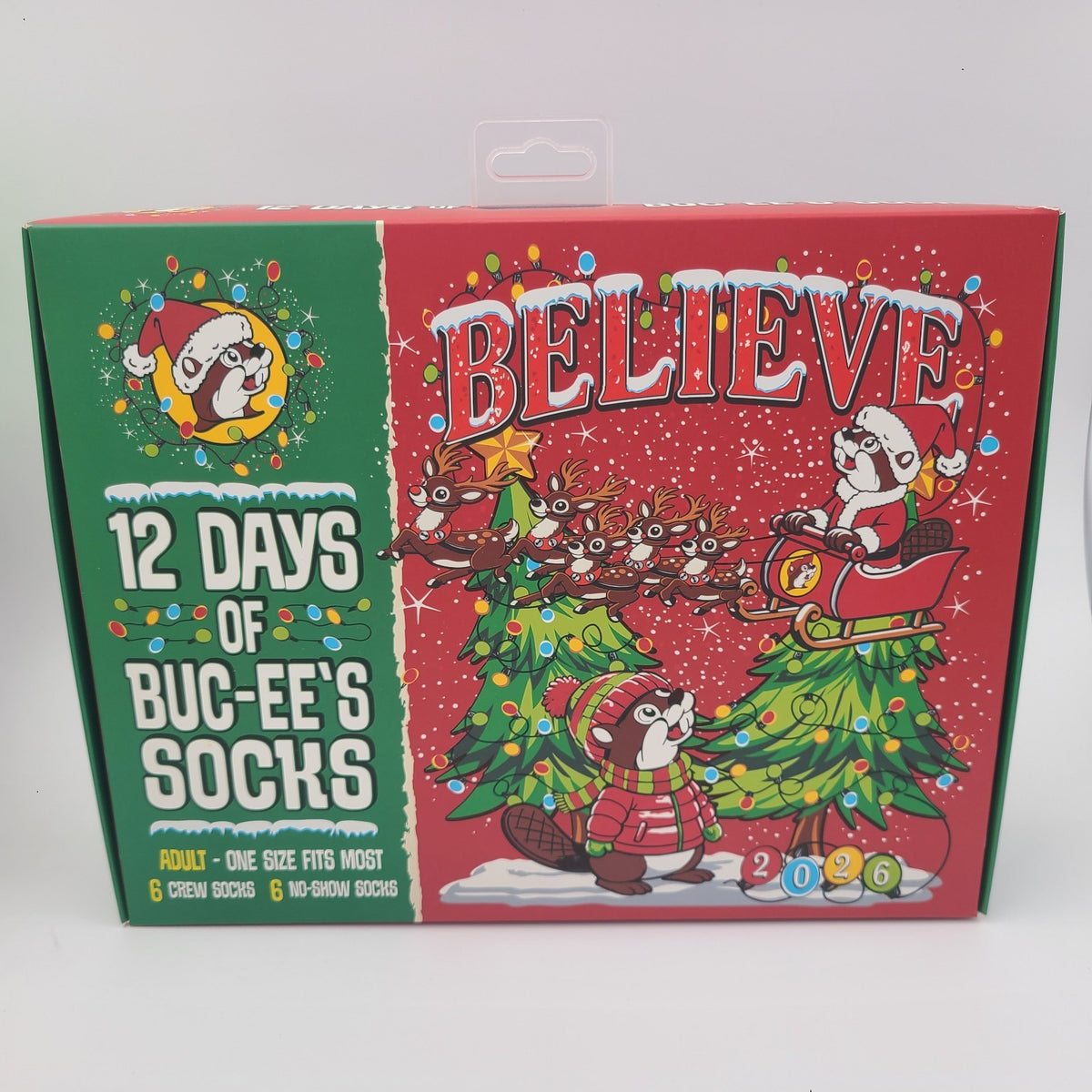 NEW Buc-ee's Christmas Socks 12 Days Gift Box Complete 12prs (6 Crew 6 NoShow)