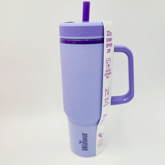 Wawa Tumbler Mug w/Handle & Straw 32 Oz ICED BEVERAGE Sunny Sipper Cup Purple