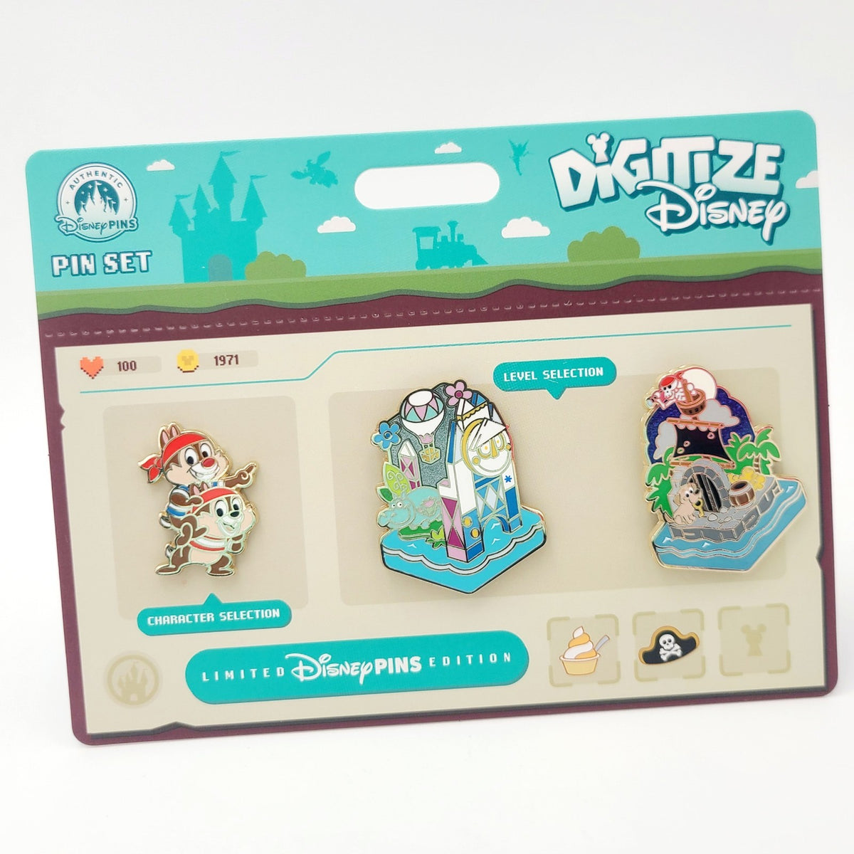NEW 2026 Disney World Parks Digitize Chip & Dale Pirates Small World 3 Pin Set