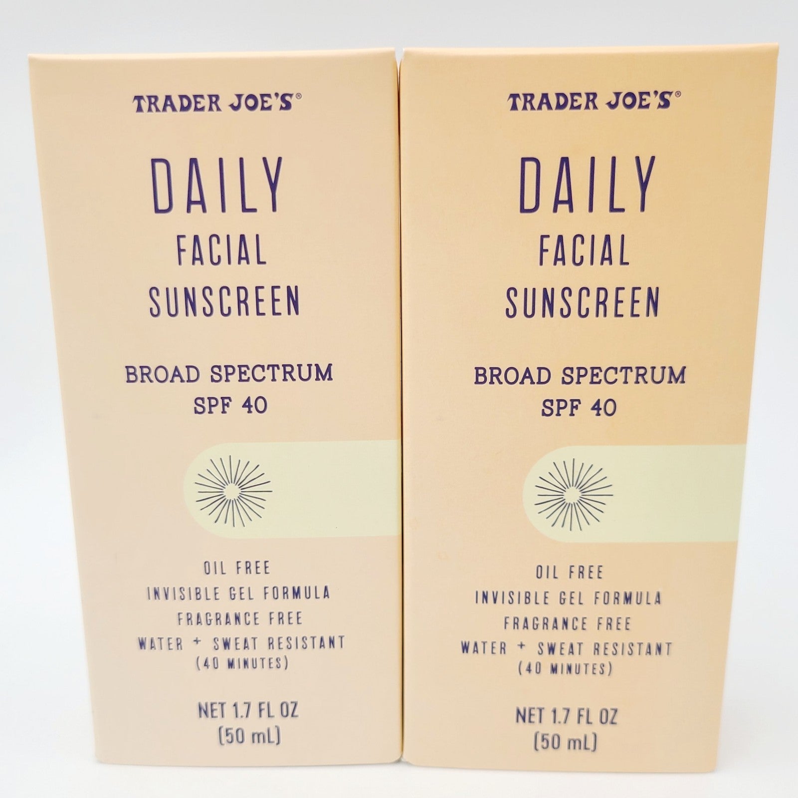 *2 Pack* Trader Joe's Daily Facial Sunscreen Broad Spectrum SPF 40 - 1.7oz / Box