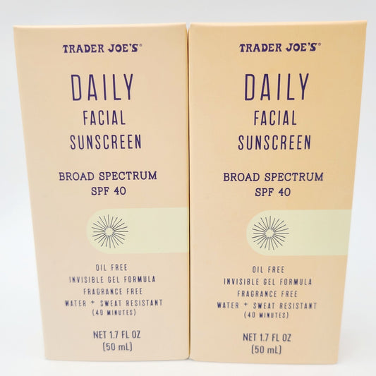 *2 Pack* Trader Joe's Daily Facial Sunscreen Broad Spectrum SPF 40 - 1.7oz / Box