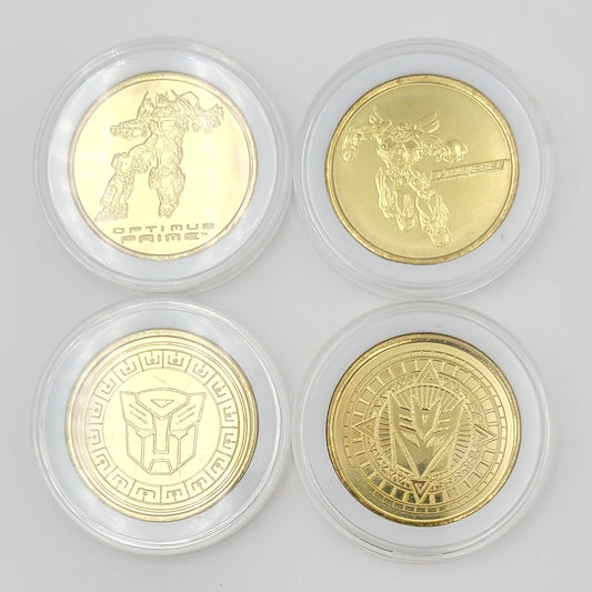 Set Of 4 Transformers Coin Medallion Bumblebee Optimus Prime Universal Studios