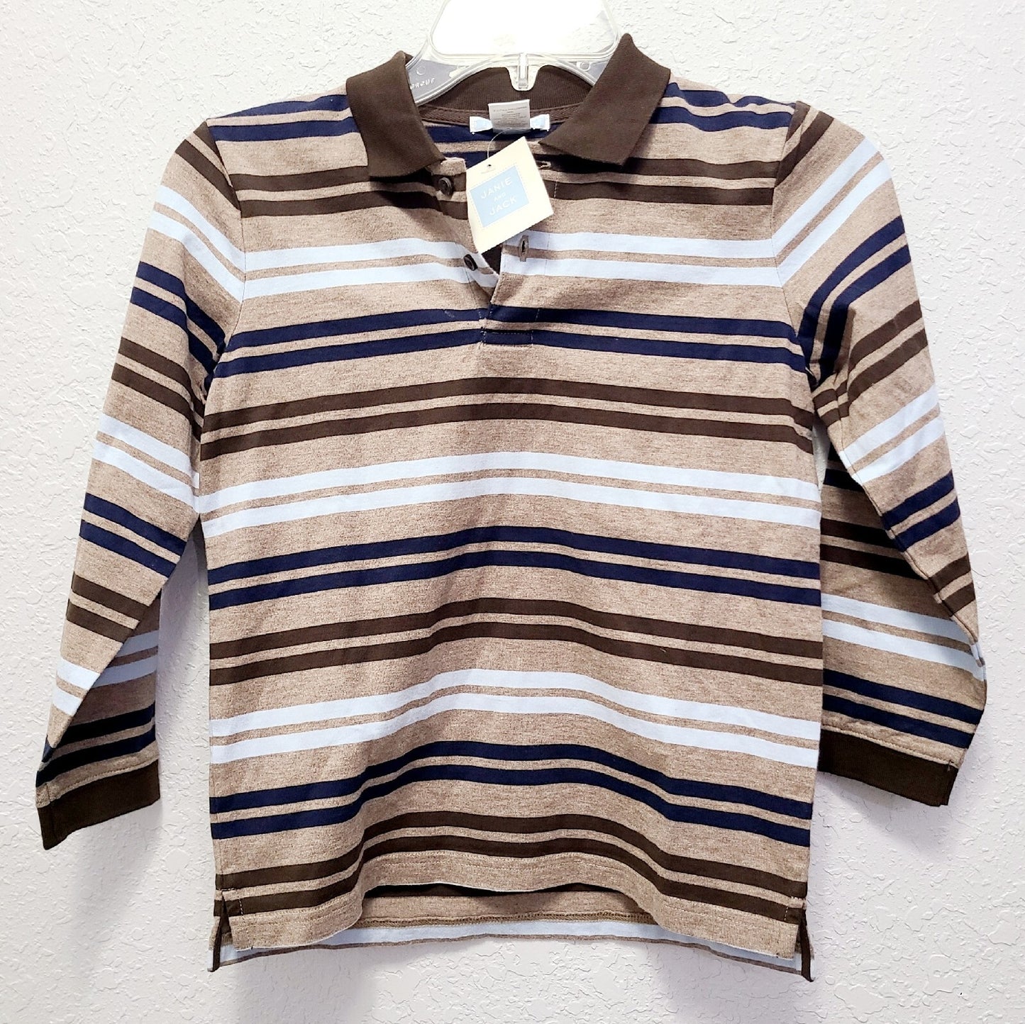 Size 6 Boys Janie & Jack Long Sleeve Brown Striped Collar Shirt NWT