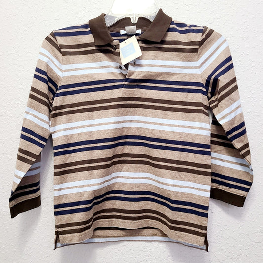 Size 6 Boys Janie & Jack Long Sleeve Brown Striped Collar Shirt NWT